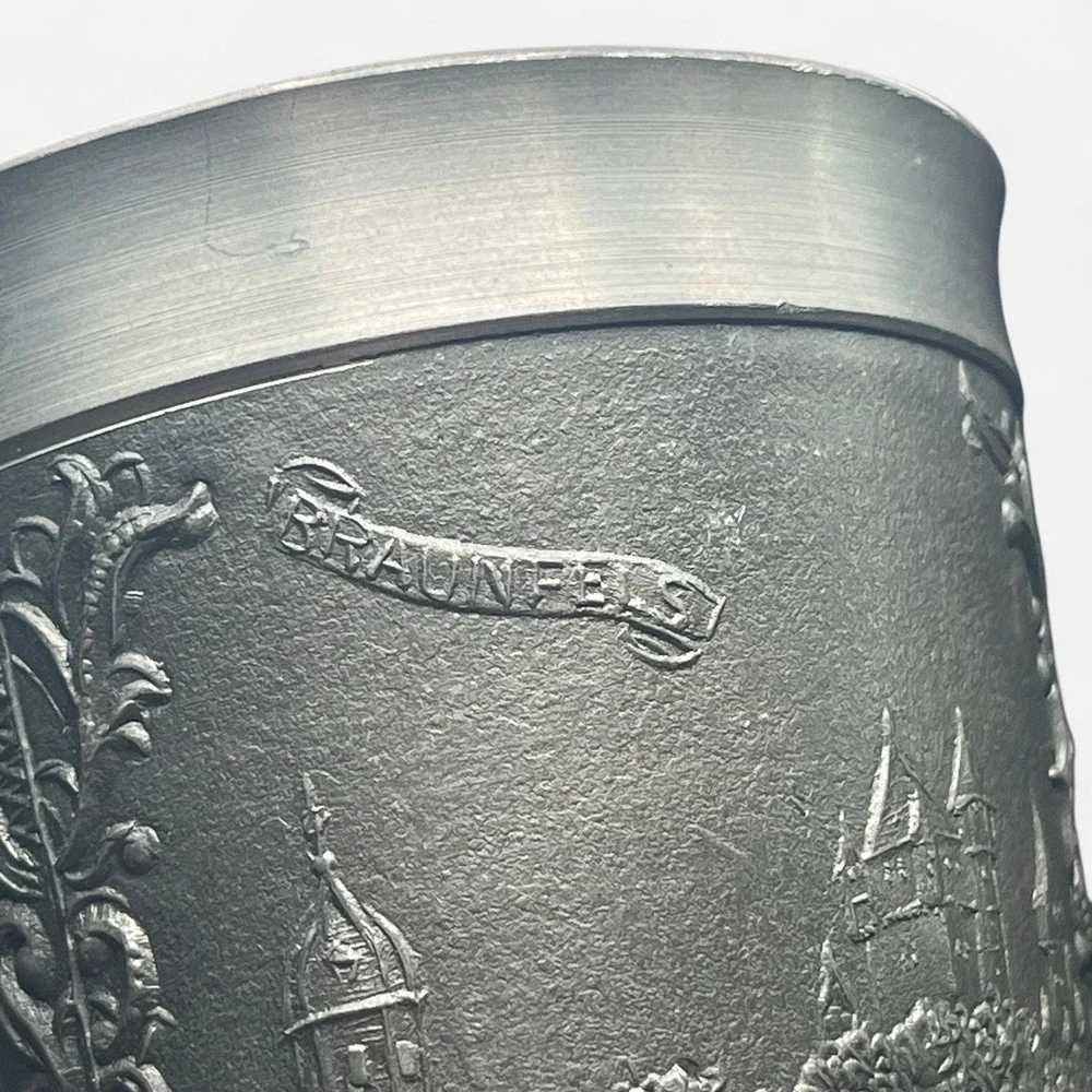 Vintage Rein Zinn RG German Pewter Wine Beer Cup Tumbler Castles Handguss‎